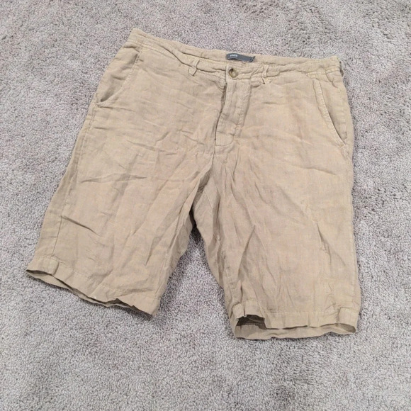 VINCE tan linen button fly shorts size 34 - Picture 1 of 11